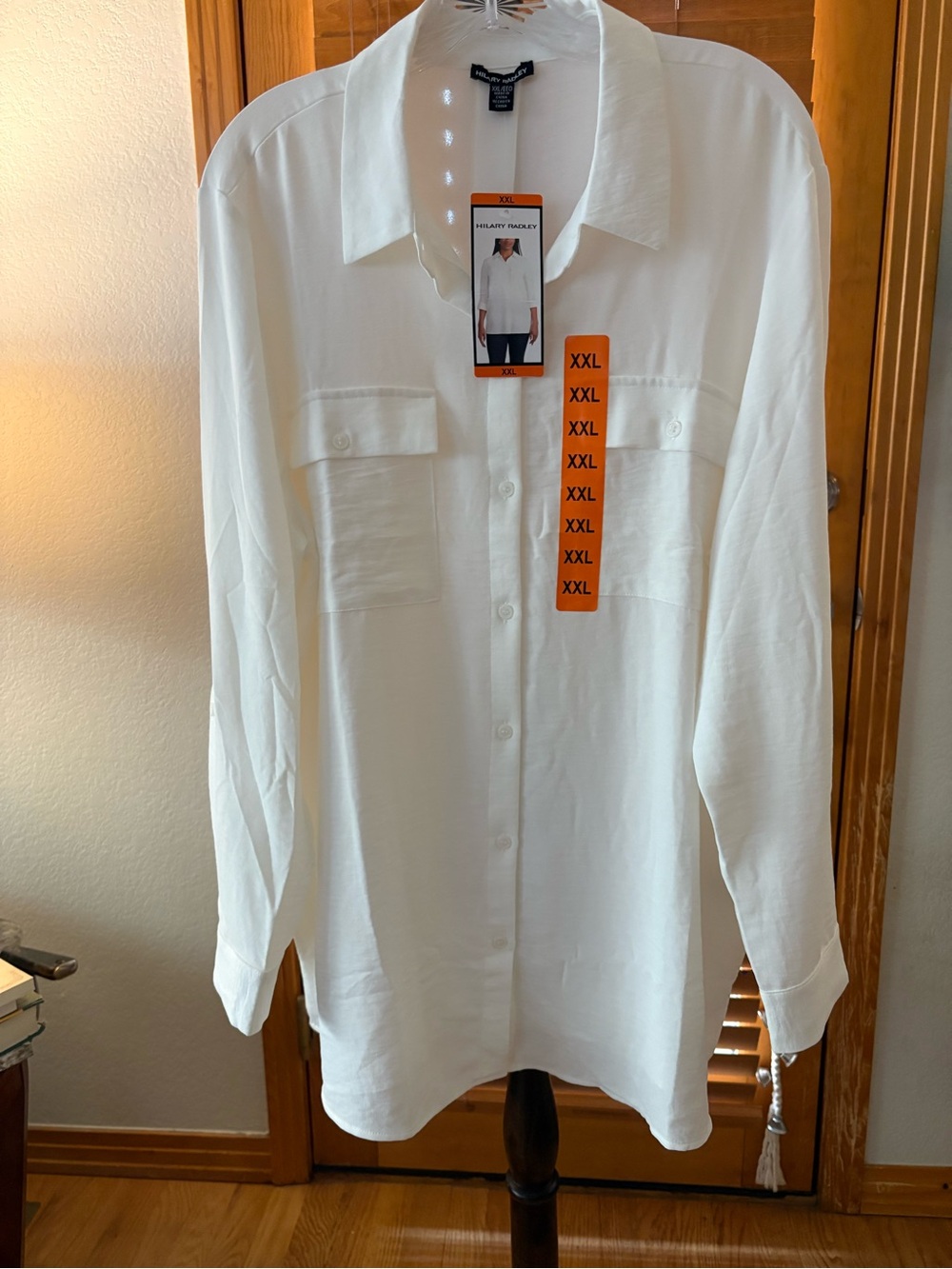 Hilary Radley White Long-Sleeve Button Front Blouse
